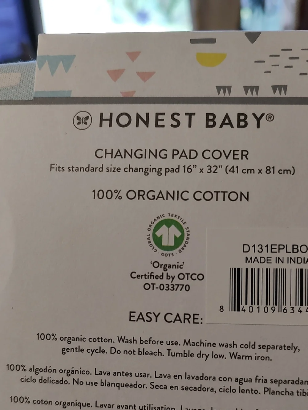 Honest Baby Light Blue Geometric Changing Pad Cover